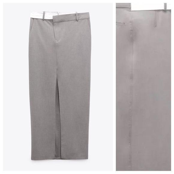 NWT. Zara Gray Viscose Blend Double Mid Rise Midi Skirt. Size S. - Picture 5 of 11
